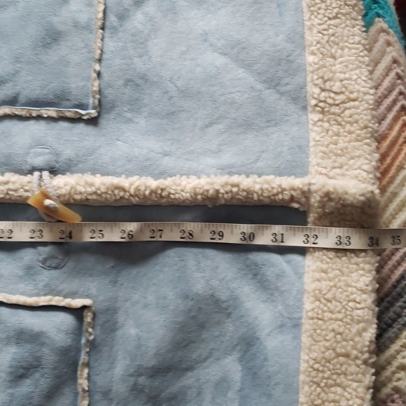 Dusty blue shearling faux leather parka size medium with toggles hooded medium - Picture 6 of 11